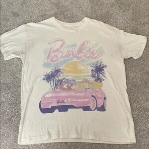 Hollister Barbie Cream and Pink Short Sleeve Tee with Graphic Design